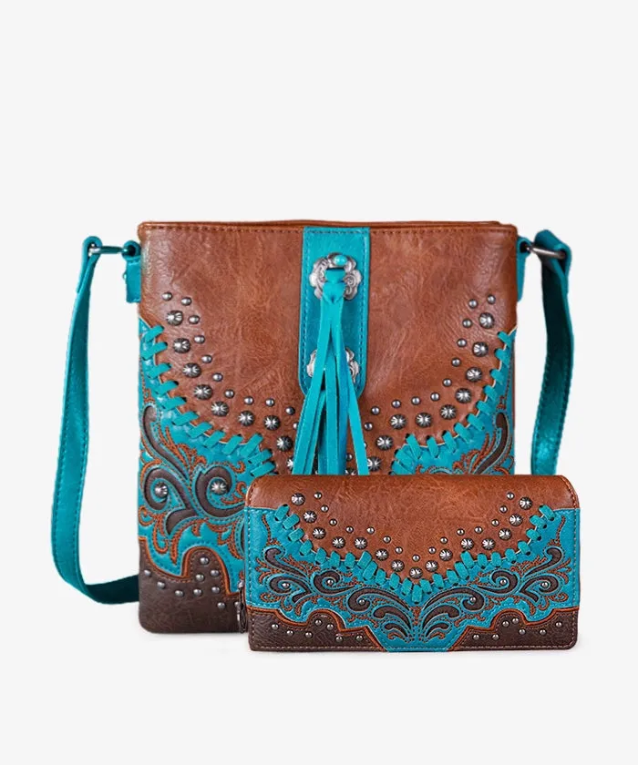 Montana West Embroidered Studed Crossbody Set