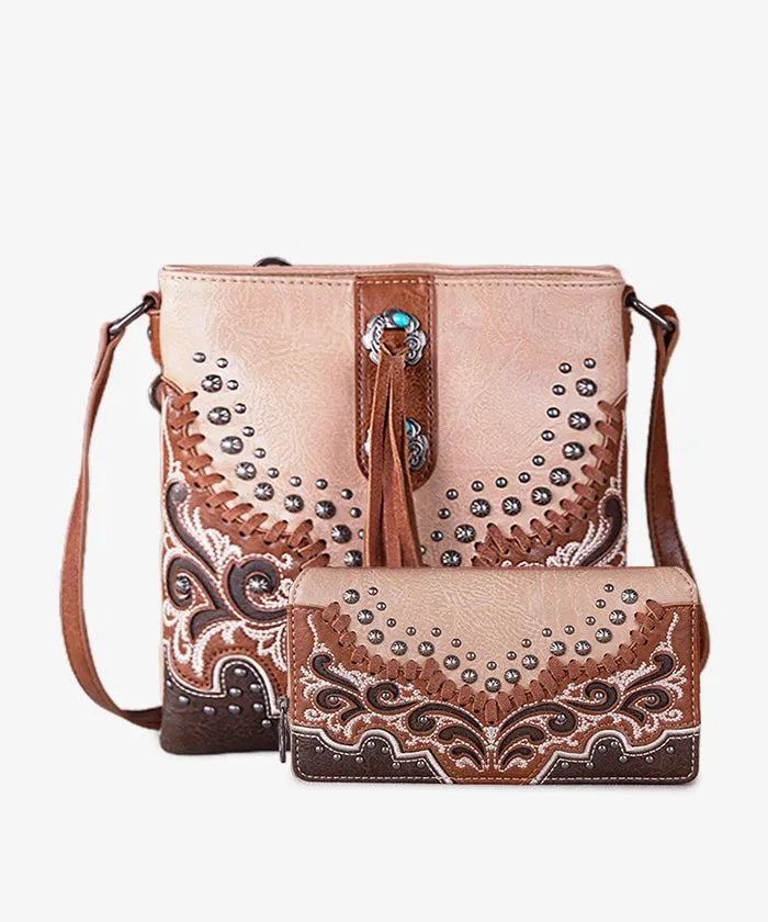 Montana West Embroidered Studed Crossbody Set