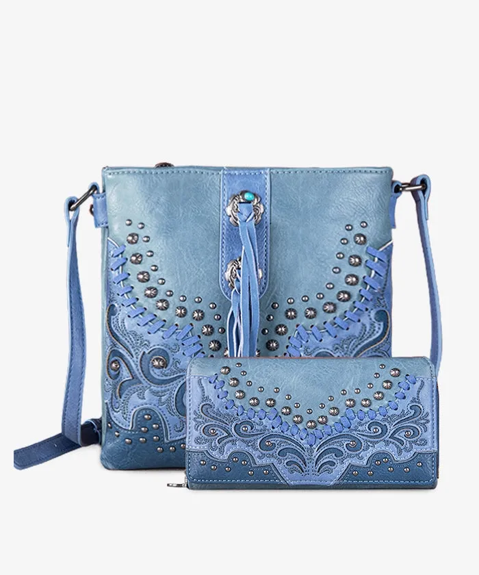 Montana West Embroidered Studed Crossbody Set