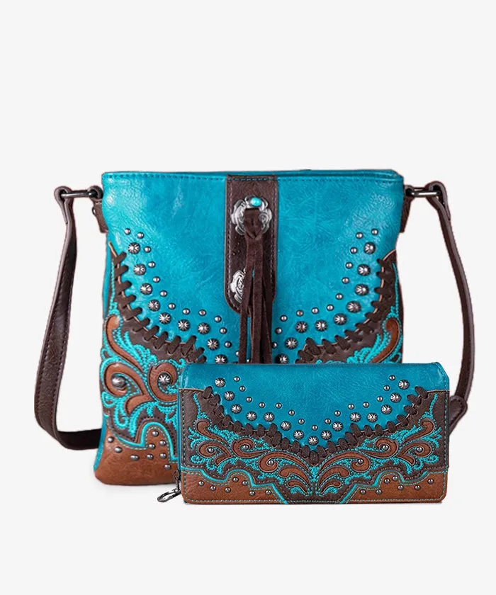 Montana West Embroidered Studed Crossbody Set