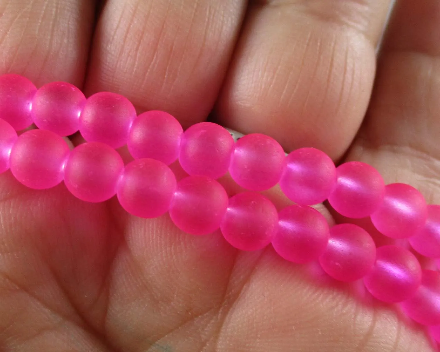 Neon Pink Frosted Glass 6mm Beads 31" Strand (G071-1)