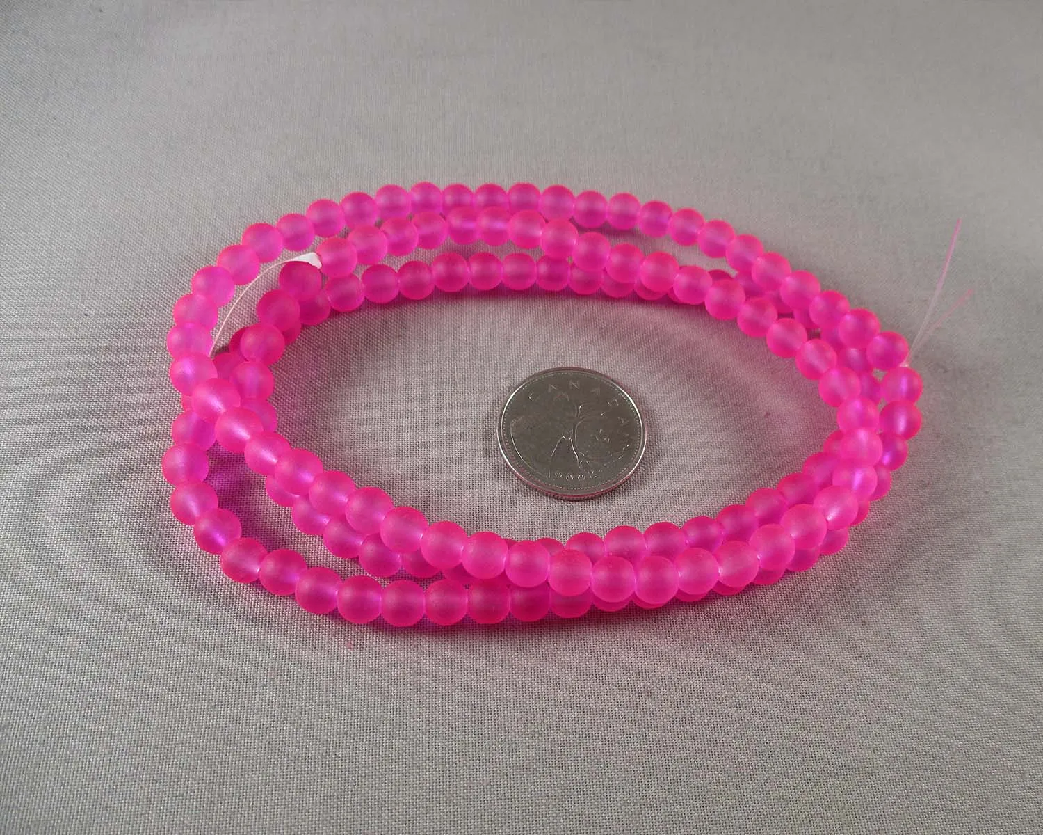 Neon Pink Frosted Glass 6mm Beads 31" Strand (G071-1)