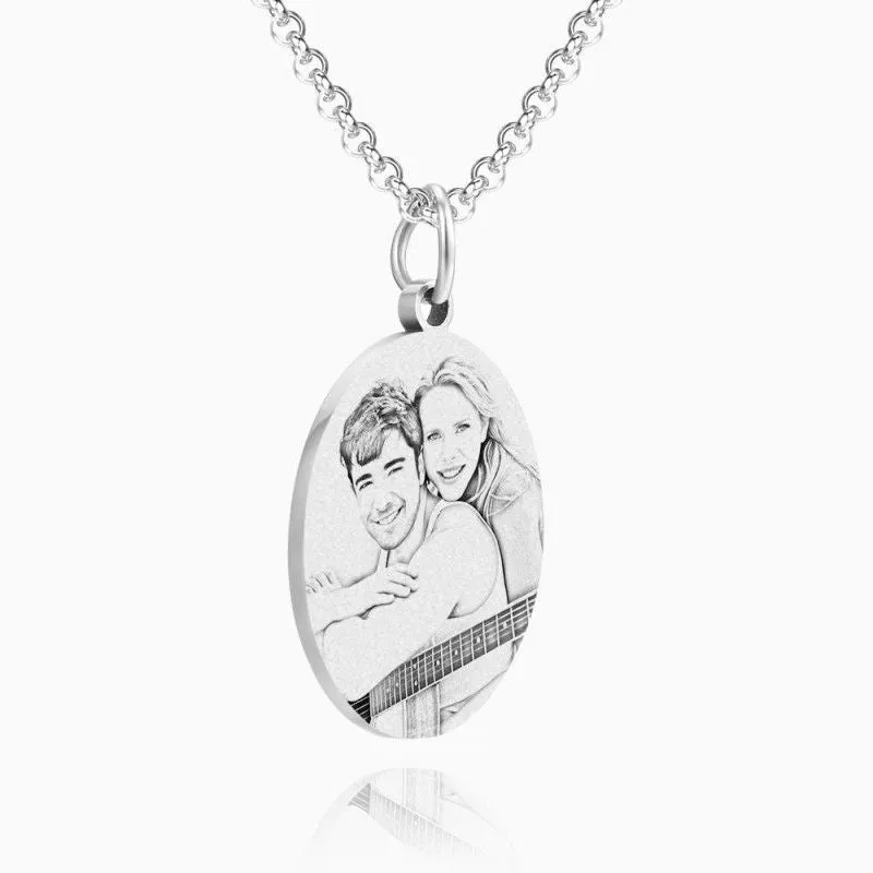 Oval Shape Custom Photo Engraving Necklace- Best Photo Gifts For Christmas