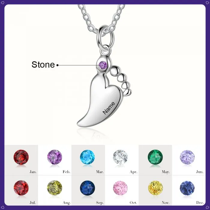 Personalized Birthstone Baby Feet Necklace For Mom- Best Gifts For New Mom- Mothers Day Gift