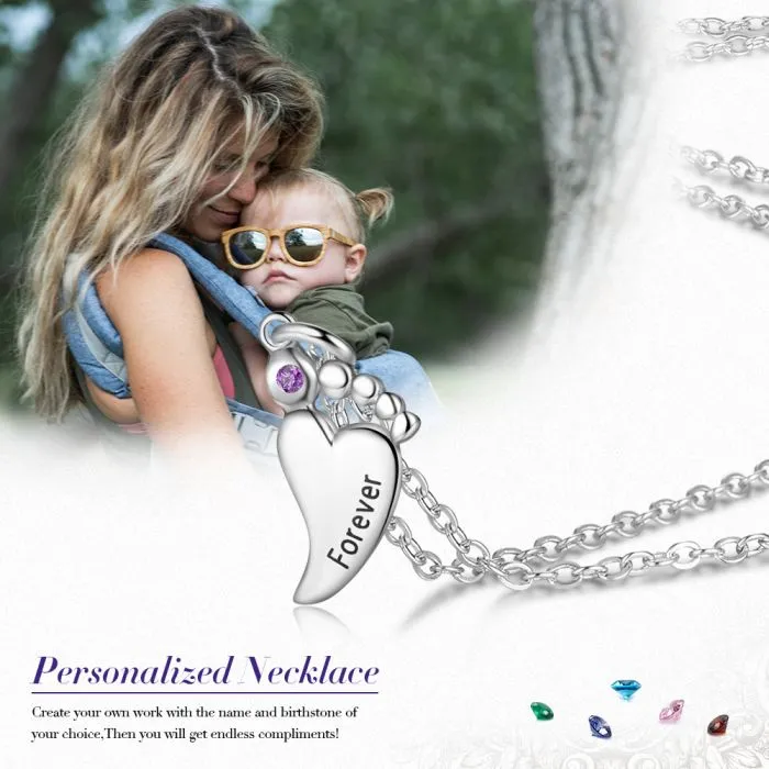 Personalized Birthstone Baby Feet Necklace For Mom- Best Gifts For New Mom- Mothers Day Gift