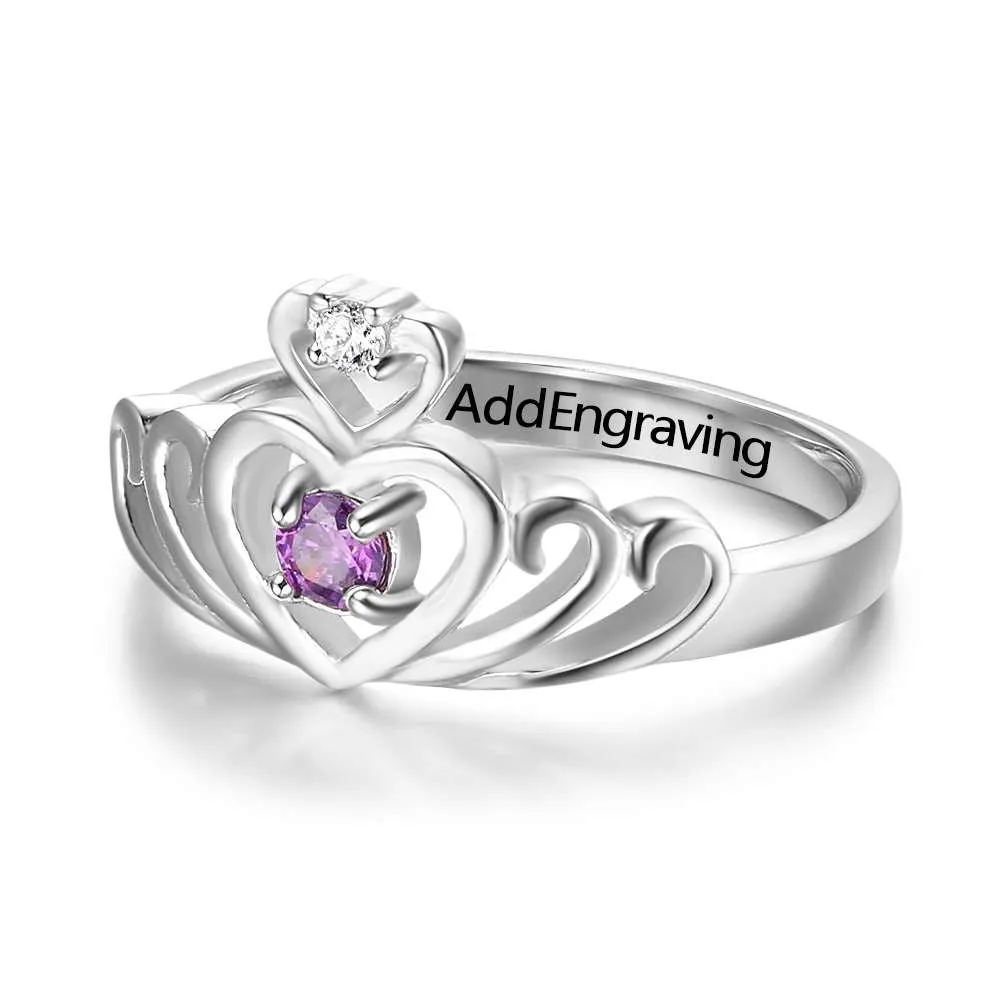 Personalized Heart-Shaped Pattern Crown Ring