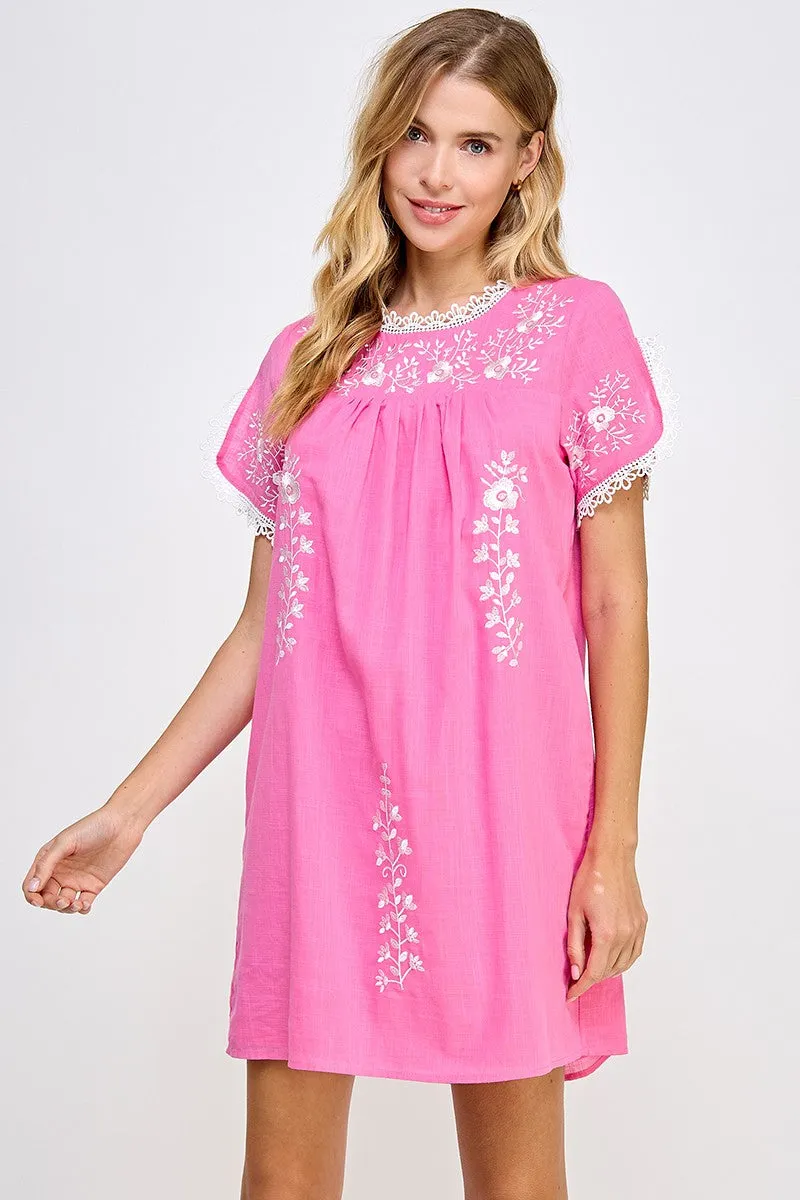 Pink and White Embroidered Dress