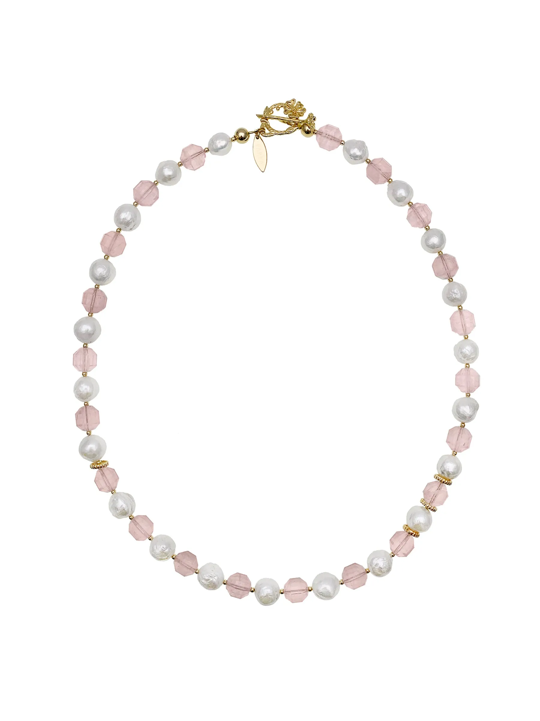 Pink Rose Quartz With Freshwater Pearls Necklace EN029