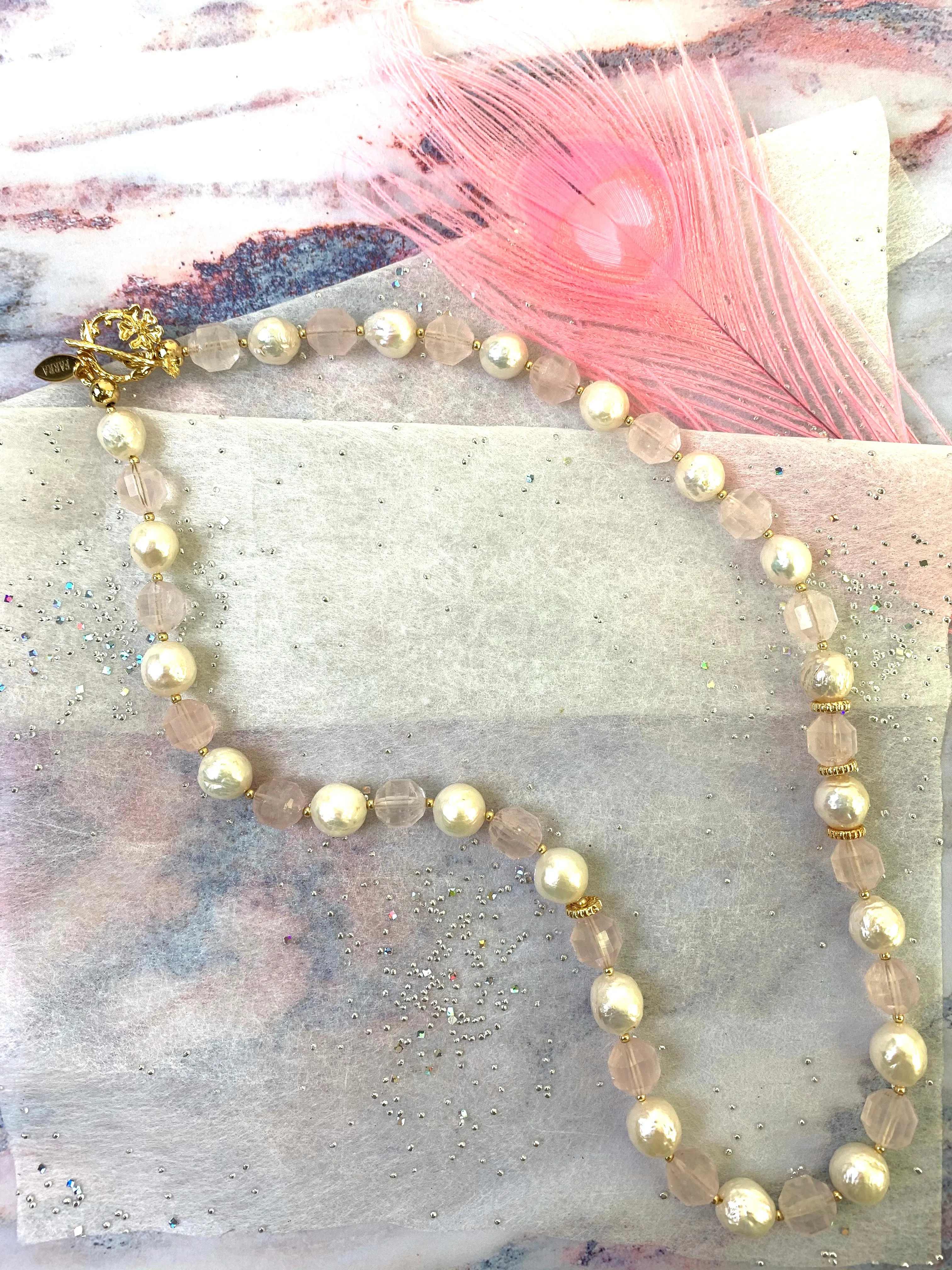 Pink Rose Quartz With Freshwater Pearls Necklace EN029