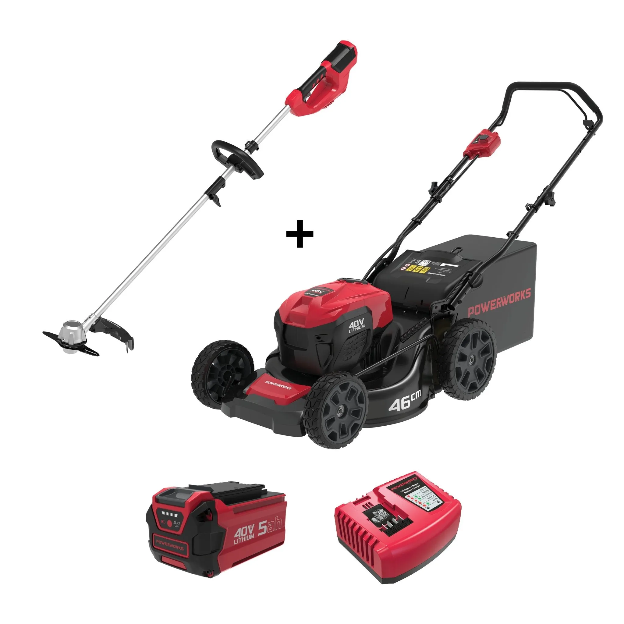 Powerworks 40V HP lawnmower and trimmer/brushcutter combo