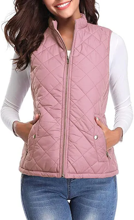 Quilted Cotton Zip Up Plaid Puffer Womens Vest