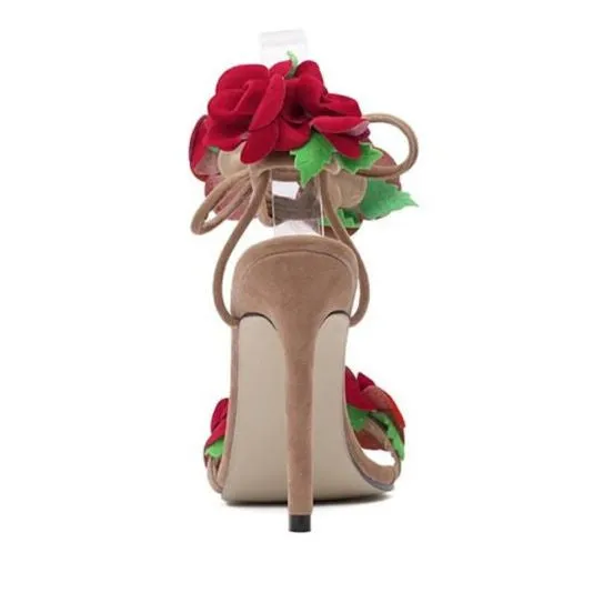 Red Rose Cross Strap Sandals