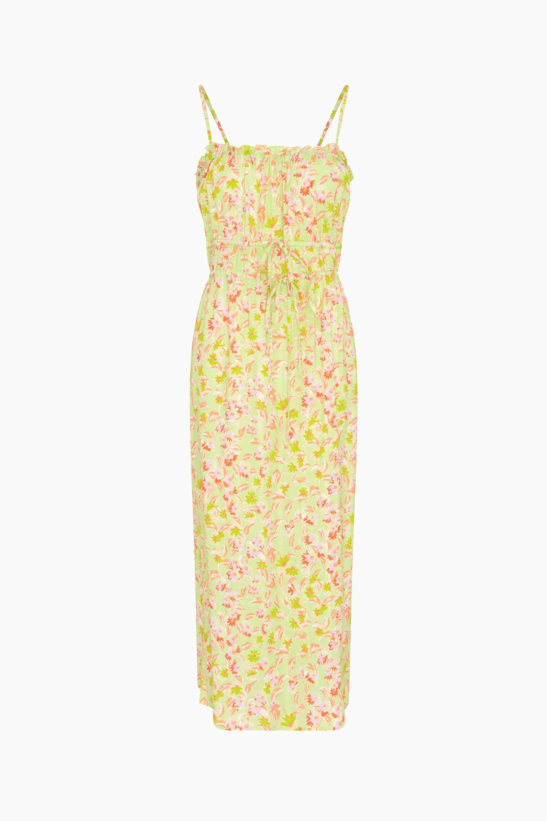 Ruched Cami Midi Dress in Lime Daisy