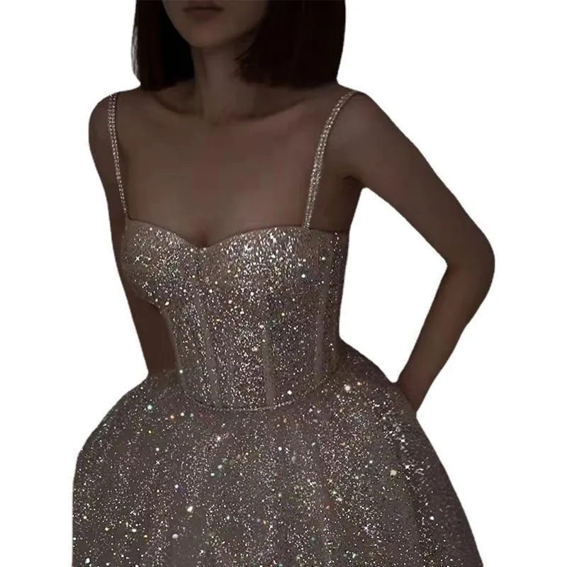 Shiny Sparkling Bustier Corset Bodice Gown Dress