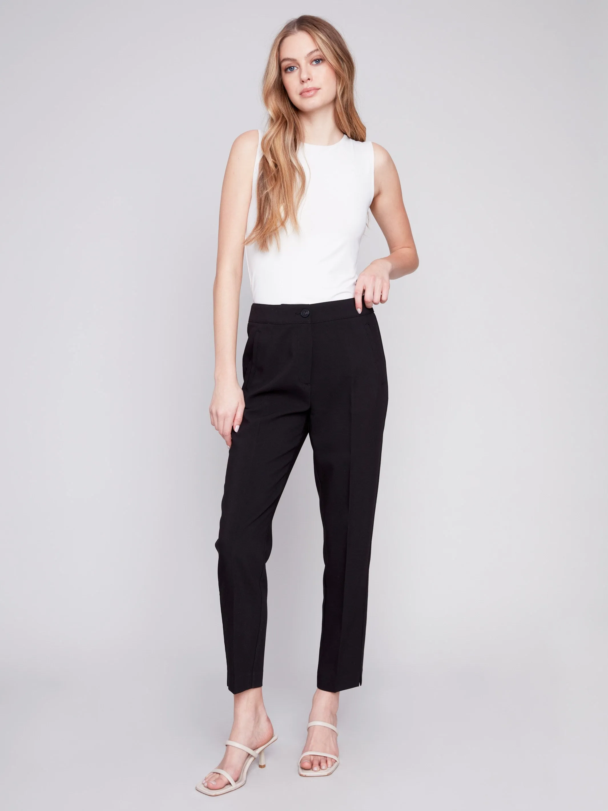 Side Slit Tapered Pants - Black