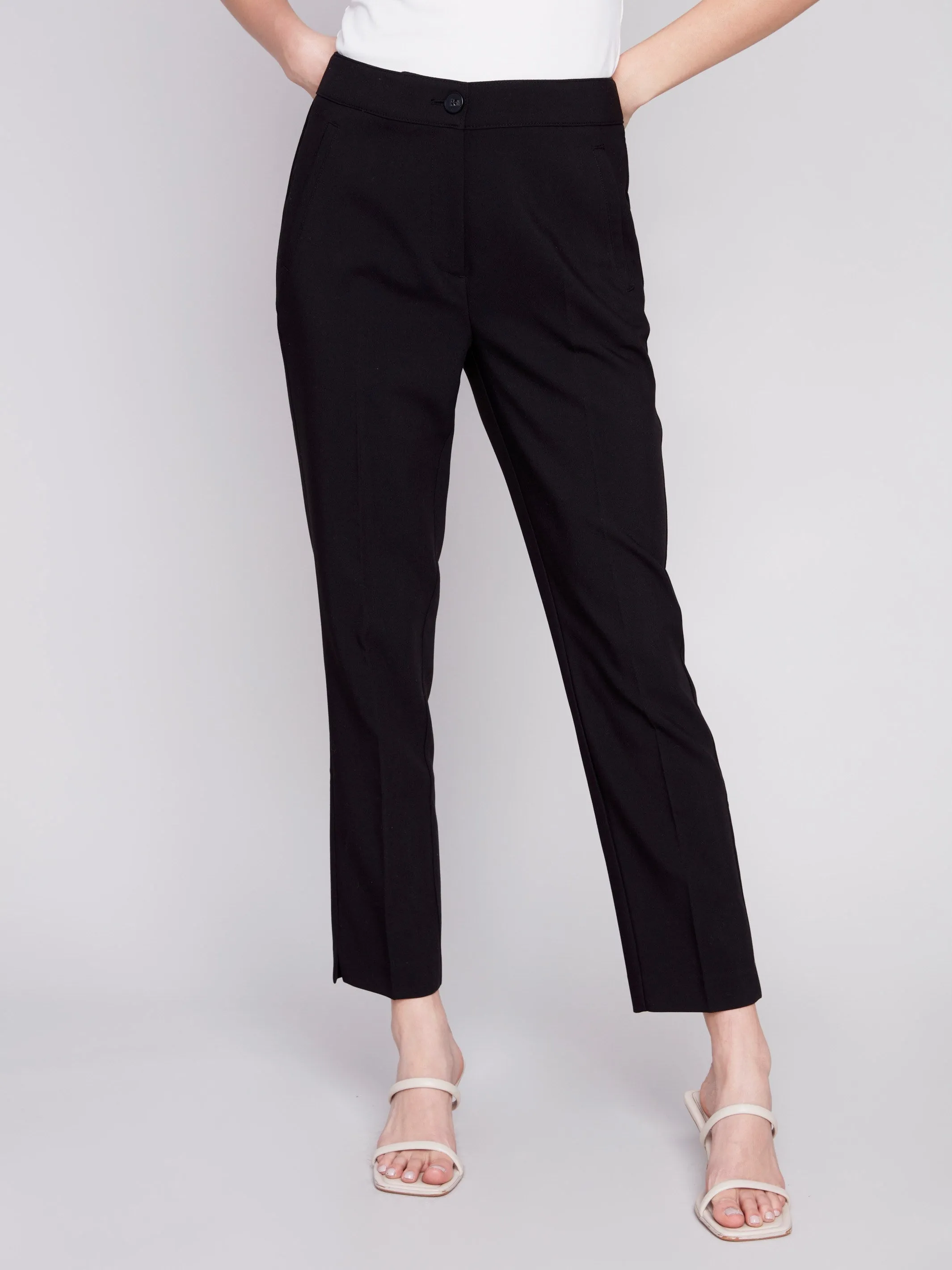 Side Slit Tapered Pants - Black