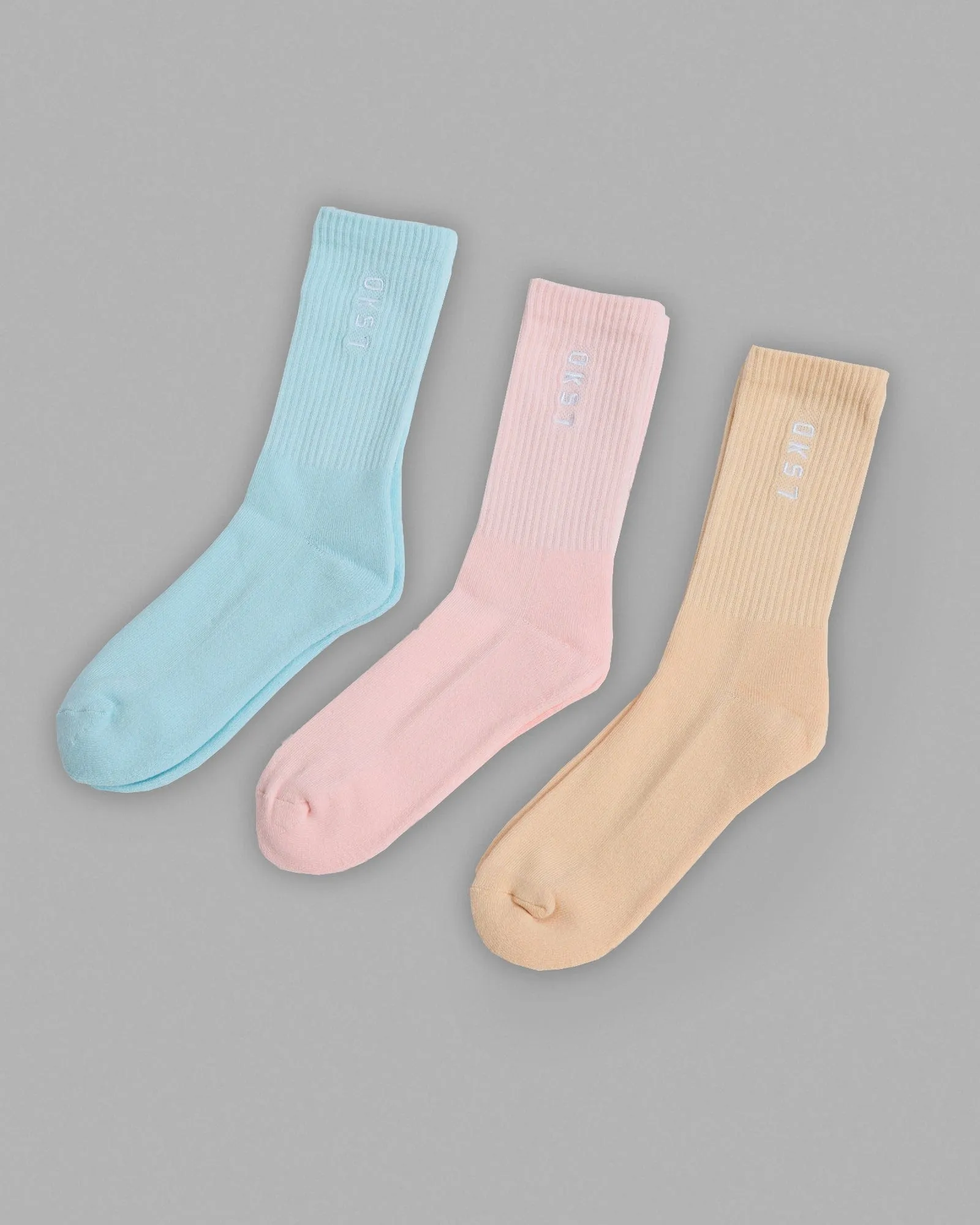 Signal 3 Pack Crew Socks - Pastel-Blue-Pink-Orange