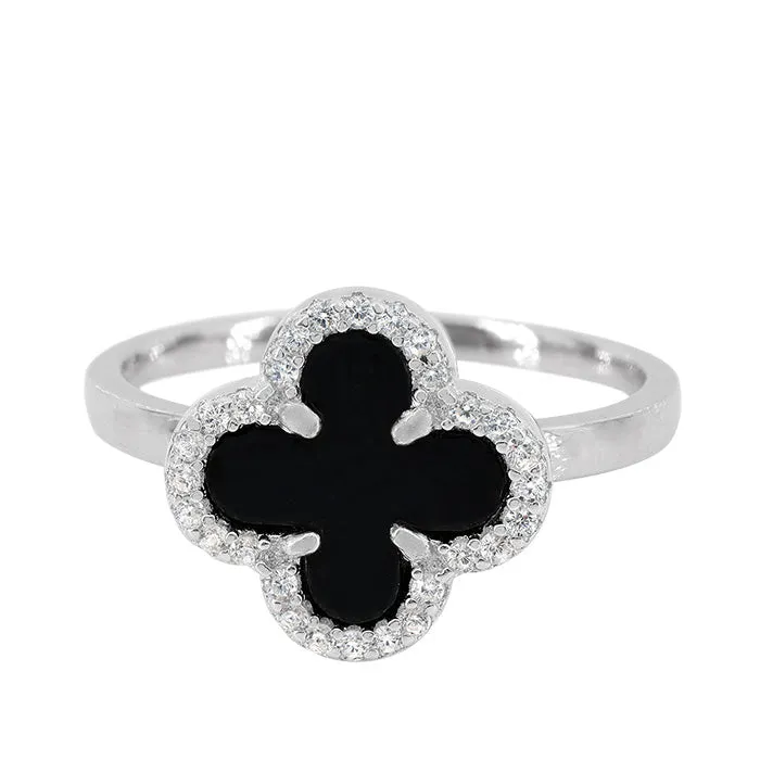 Sterling silver black clover ring