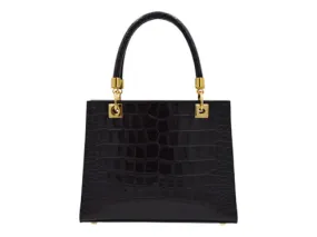 Sylphide Orinoco 'Croc' Print Calf Leather Handbag - Black