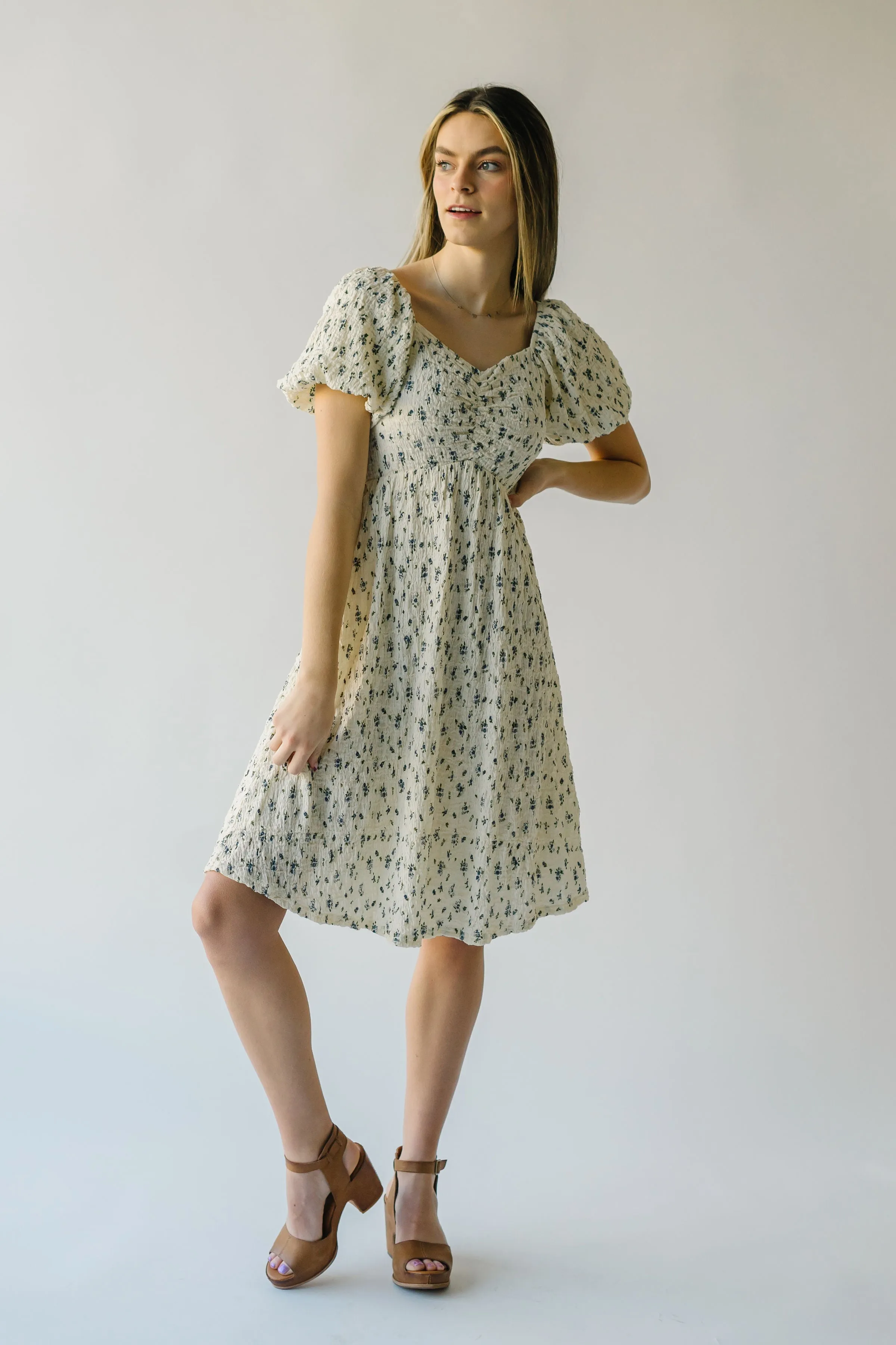 The Breckin Textured Dress in Ivory   Blue