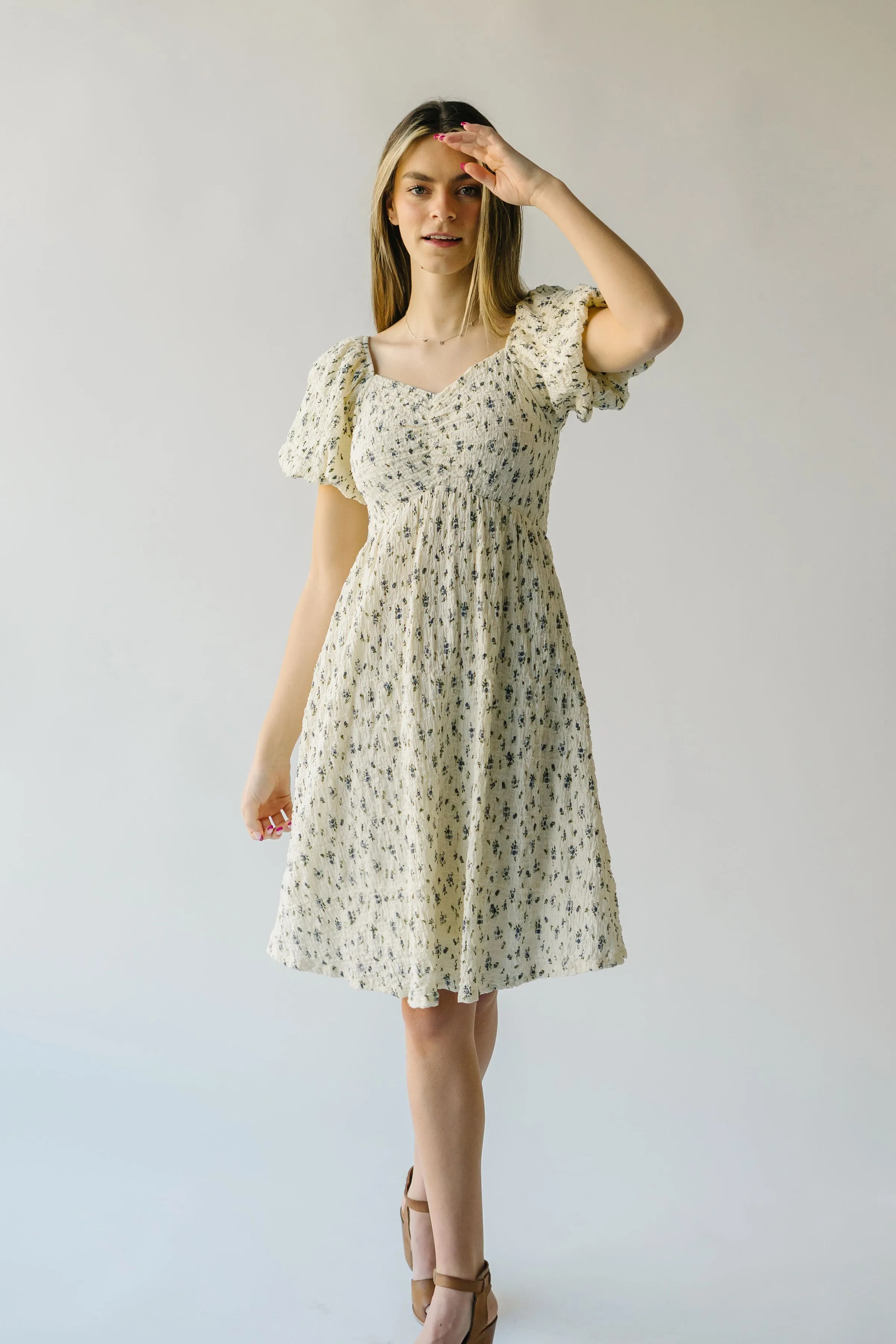 The Breckin Textured Dress in Ivory   Blue