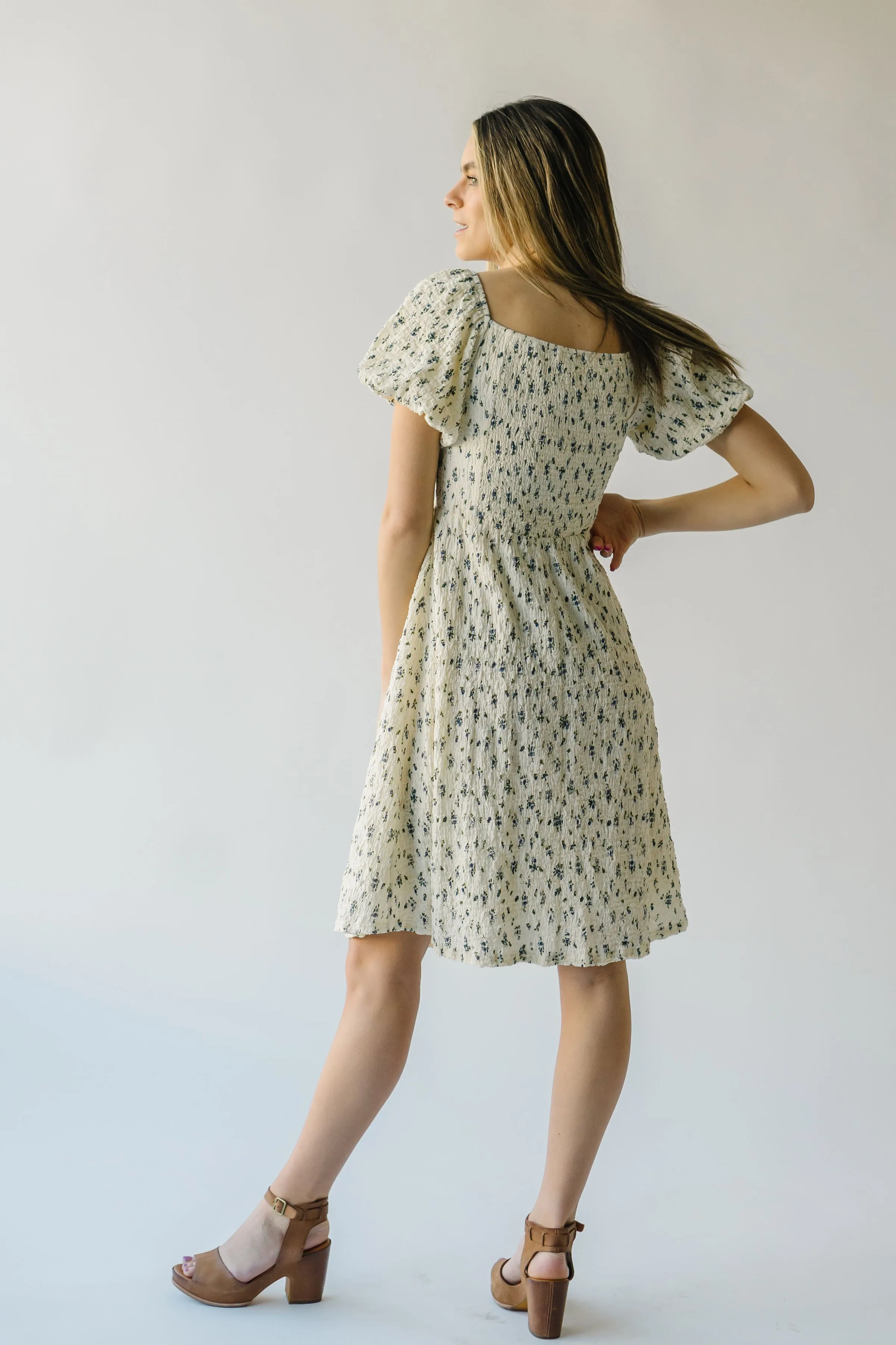 The Breckin Textured Dress in Ivory   Blue