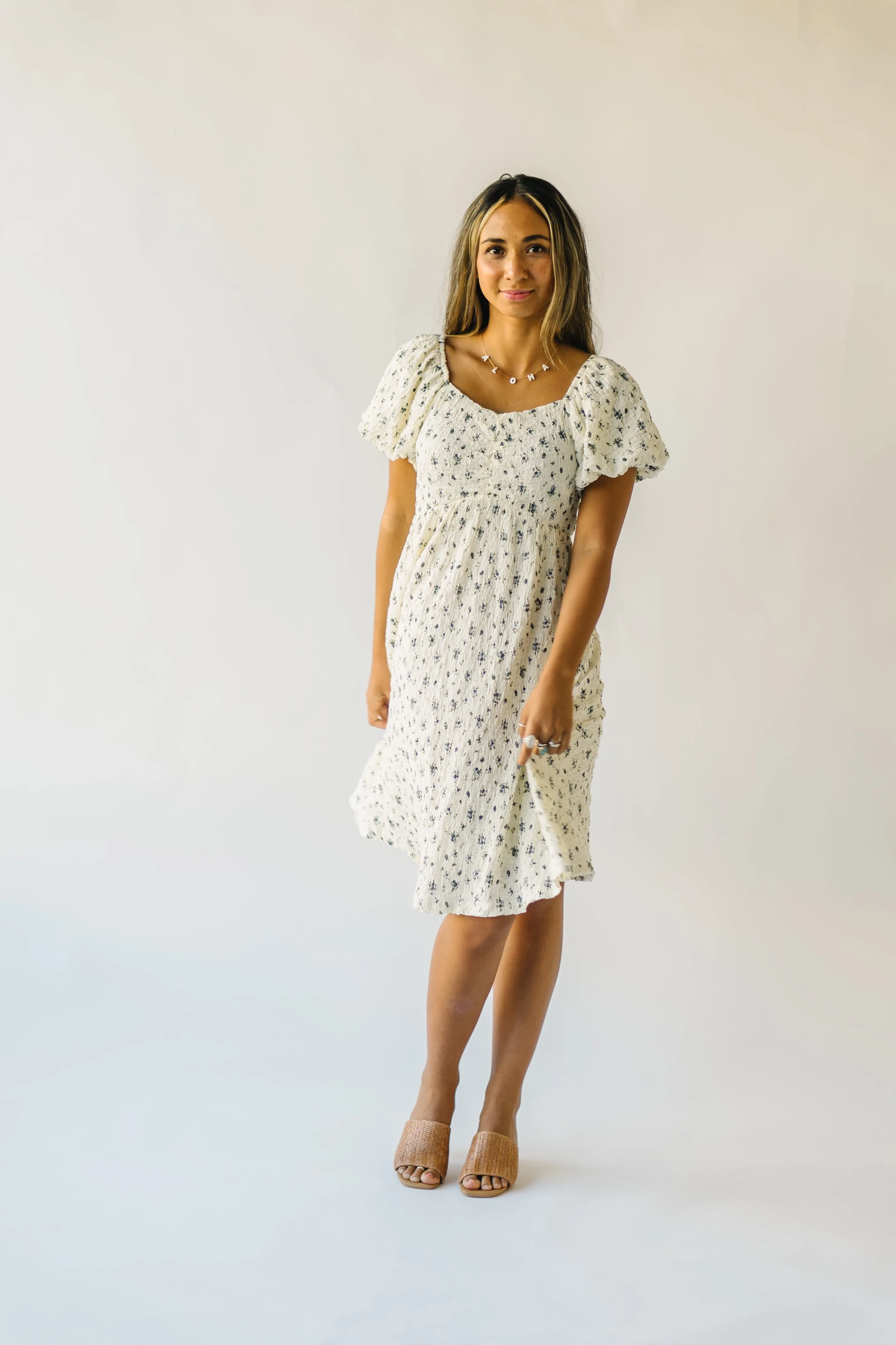 The Breckin Textured Dress in Ivory   Blue