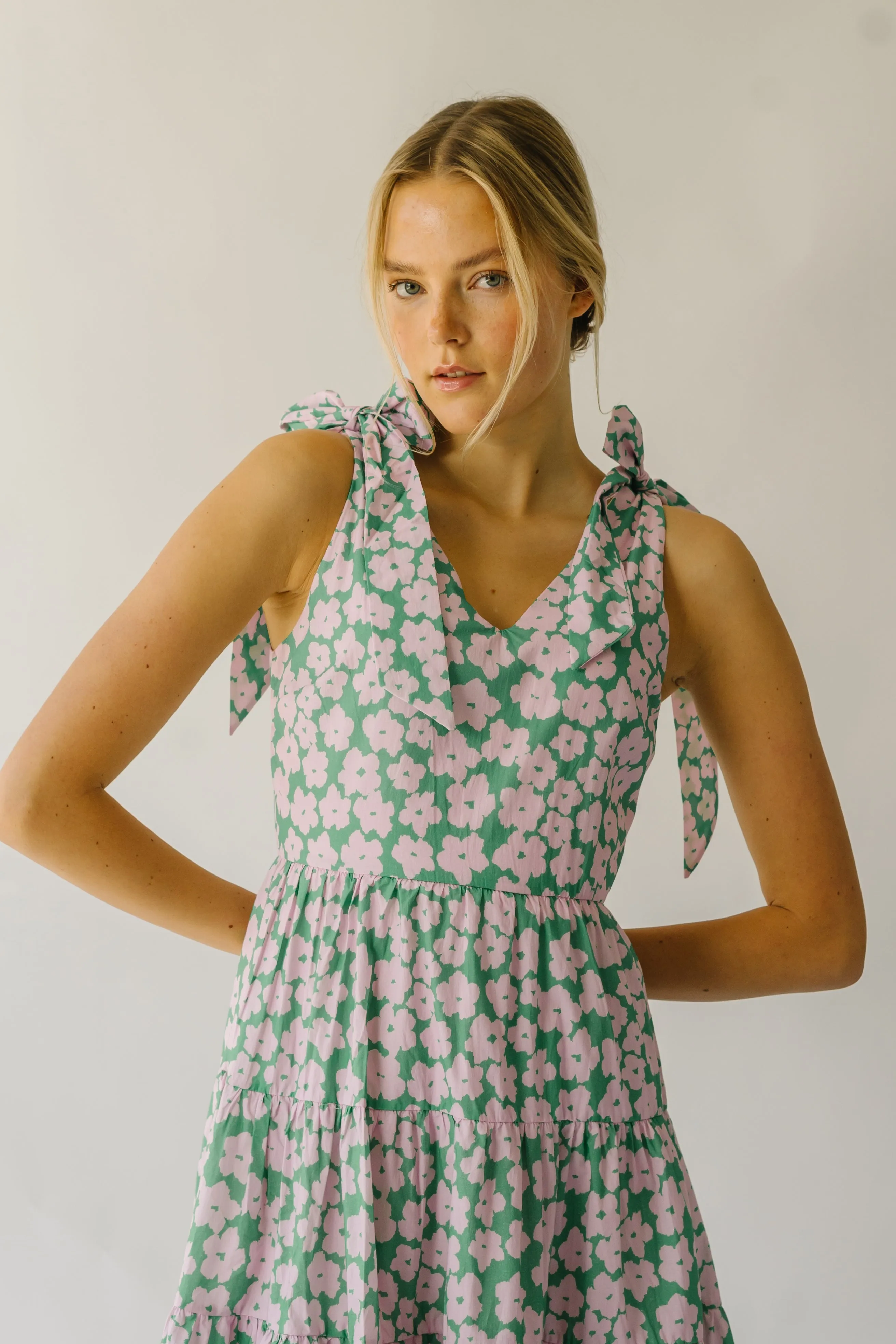 The Friona Tie Detail Dress in Green   Pink