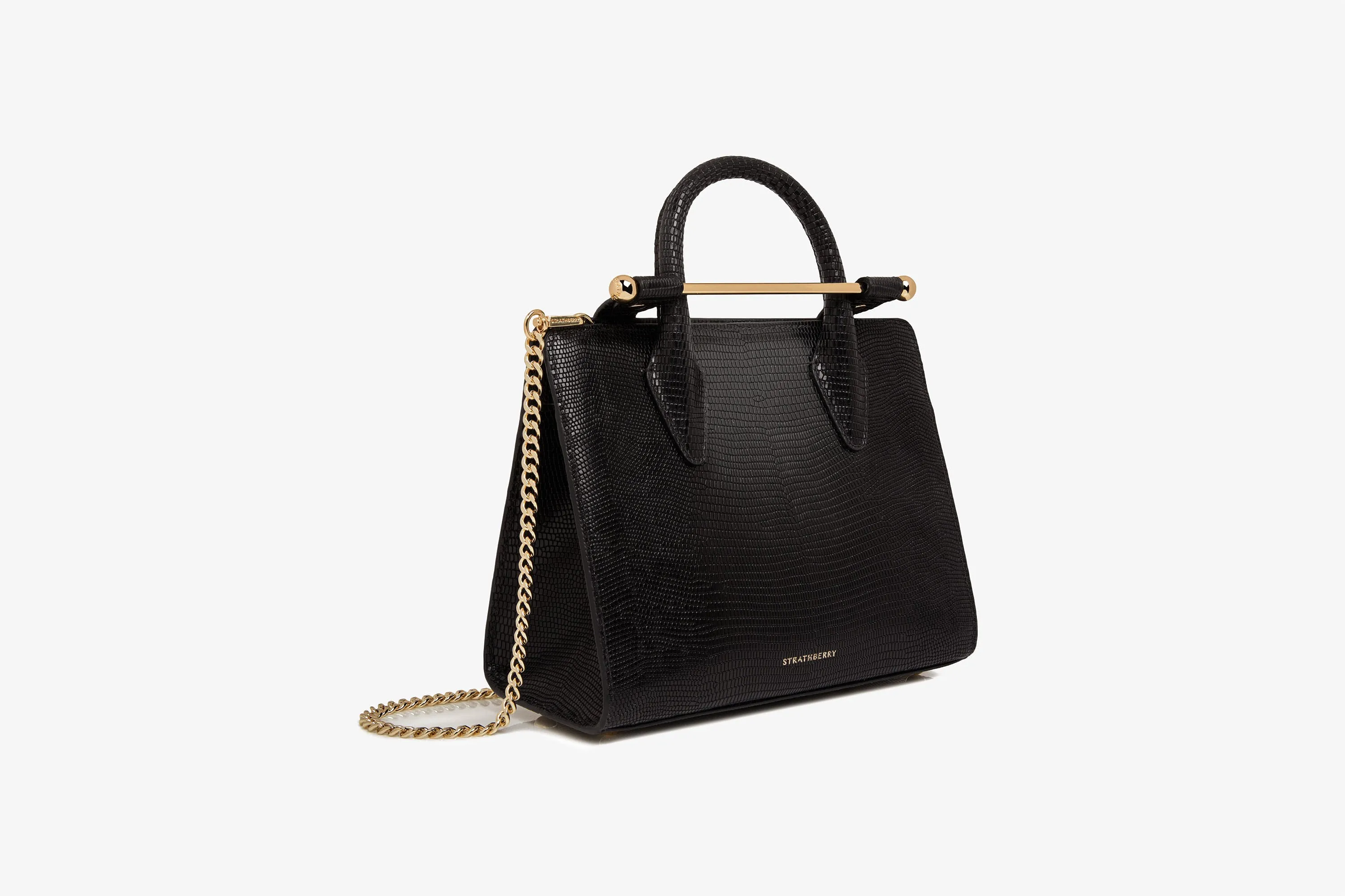 The Strathberry Mini Tote - Lizard-Embossed Leather Black