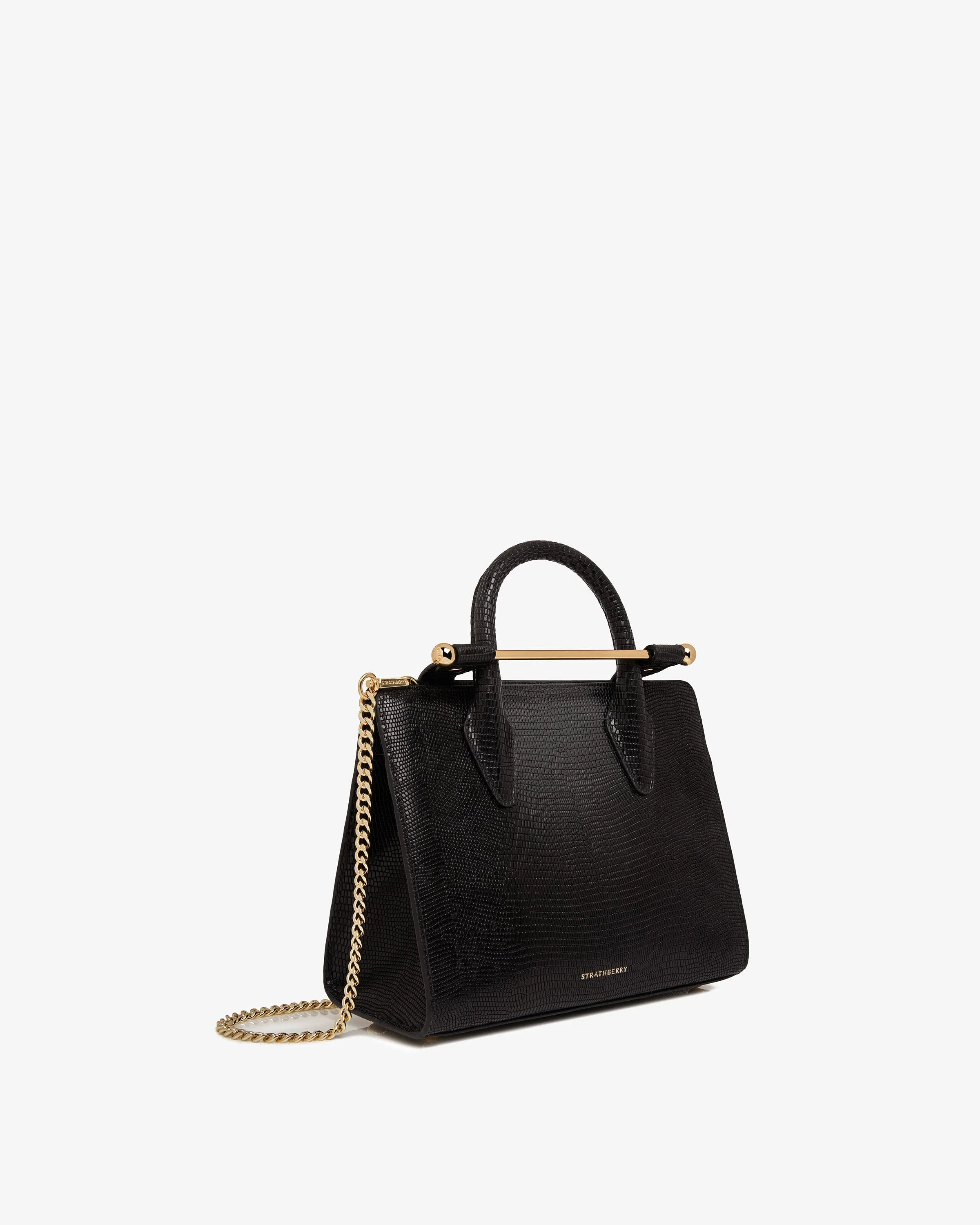 The Strathberry Mini Tote - Lizard-Embossed Leather Black