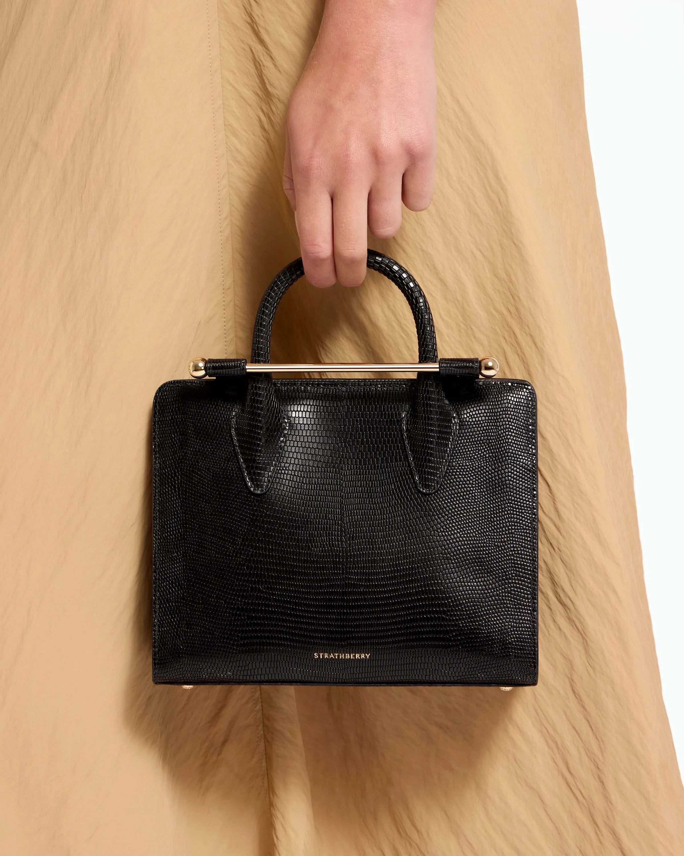 The Strathberry Mini Tote - Lizard-Embossed Leather Black