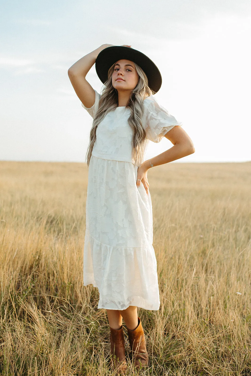 The Watts Textured Detail Dress in Cream