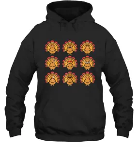 Trending Turkey Face Emoij Characters Collage Funny Thanksgiving Hoodie