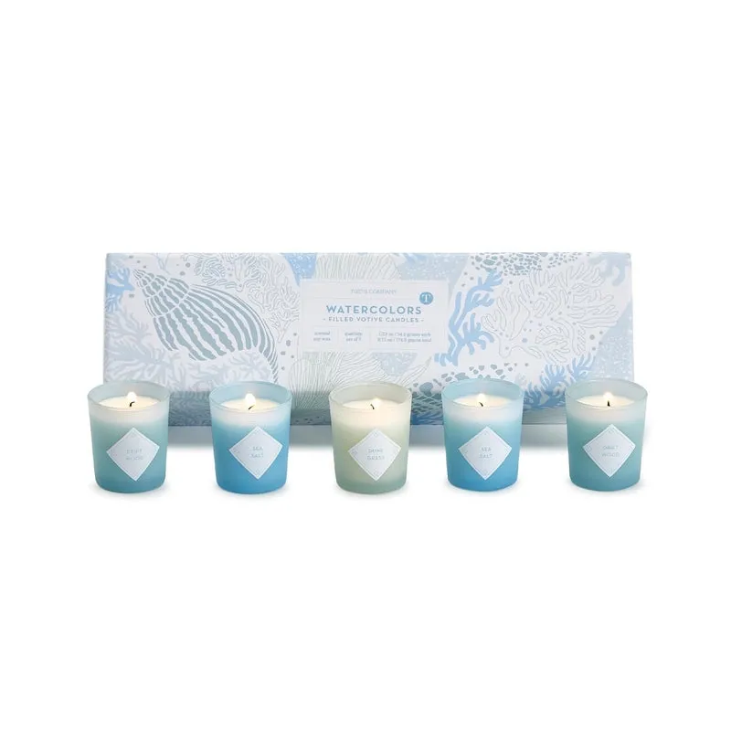 Two's Company Watercolors Set of 5 Scented Candles in Gift Box