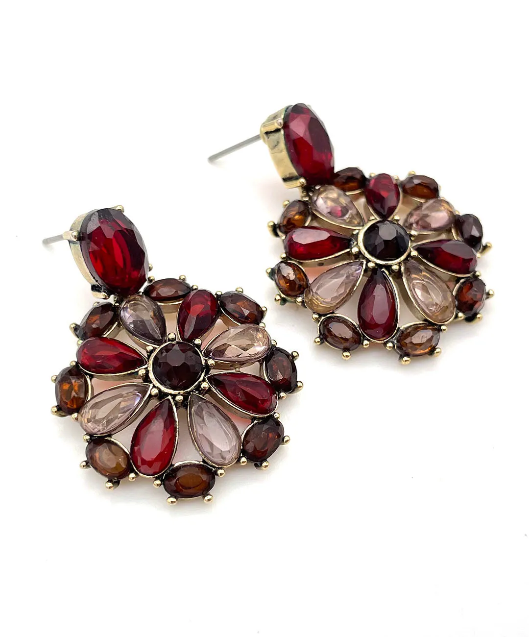 【USA輸入】ヴィンテージ MONET ガーネットレッド フローラル ビジュー ピアス/Vintage MONET Garnet Floral Bijou Earrings