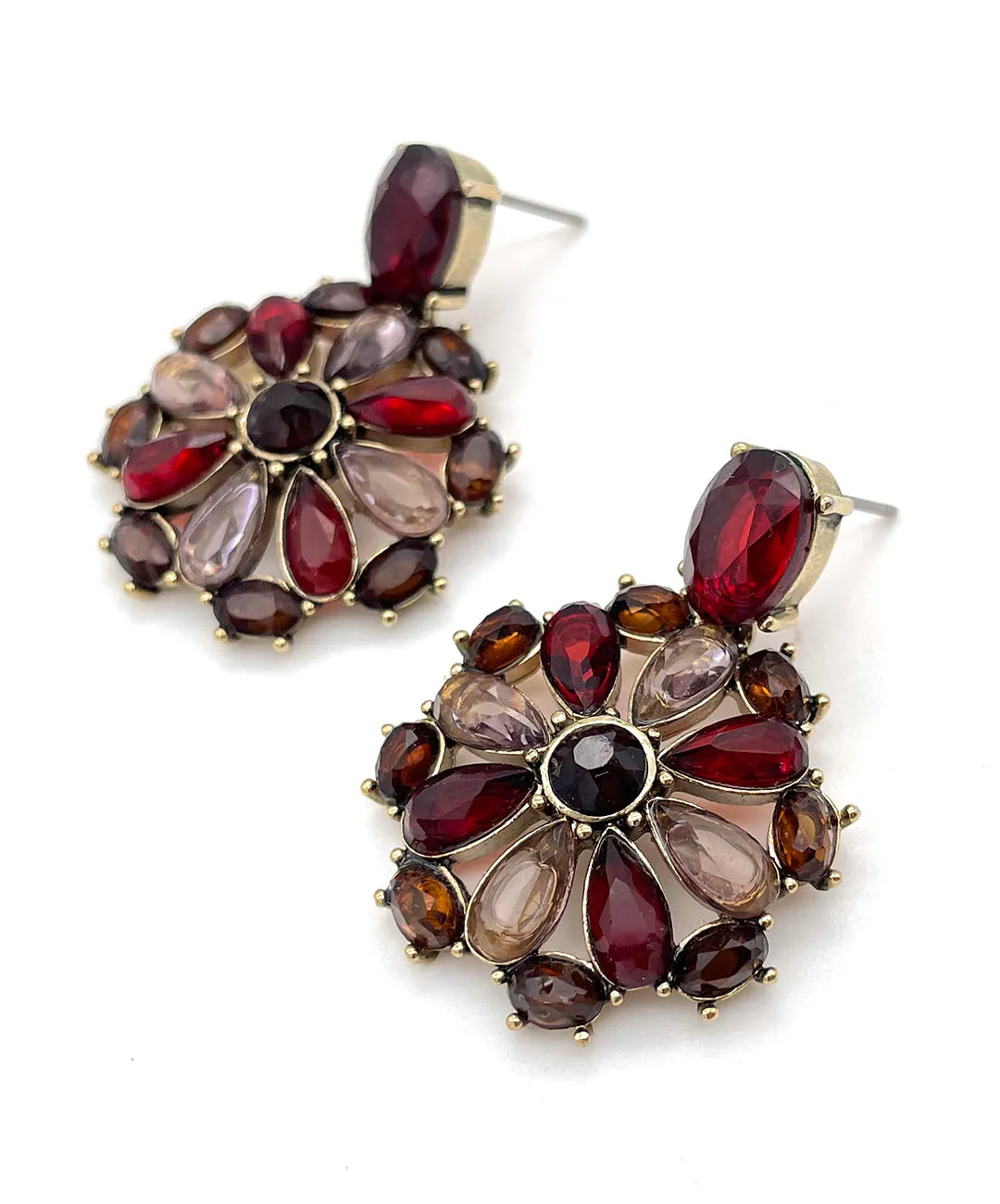 【USA輸入】ヴィンテージ MONET ガーネットレッド フローラル ビジュー ピアス/Vintage MONET Garnet Floral Bijou Earrings