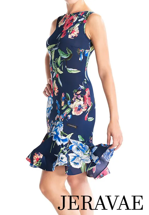 Victoria Blitz SORRENTO Sleeveless Navy Blue Floral Latin Practice Dress with Boat Neck and Wrapped Horsehair Hem Available in Sizes XS-3XL PRA 999 in Stock