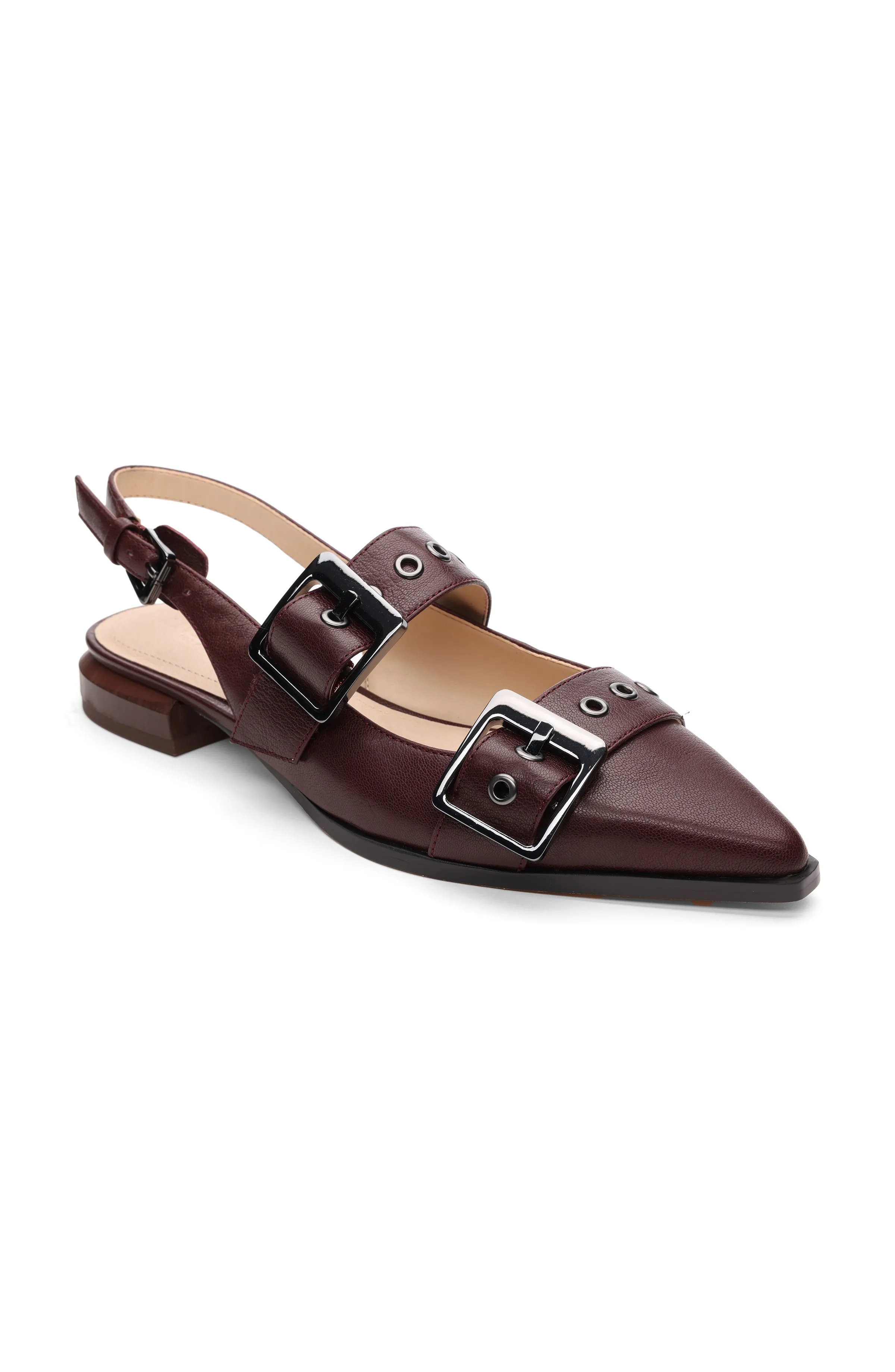 VILLA LEATHER SLINGBACK WITH DOUBLE BUCKLE