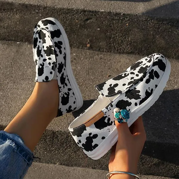 Women's Casual Canvas Leopard Print Flat Sneakers 35030889S