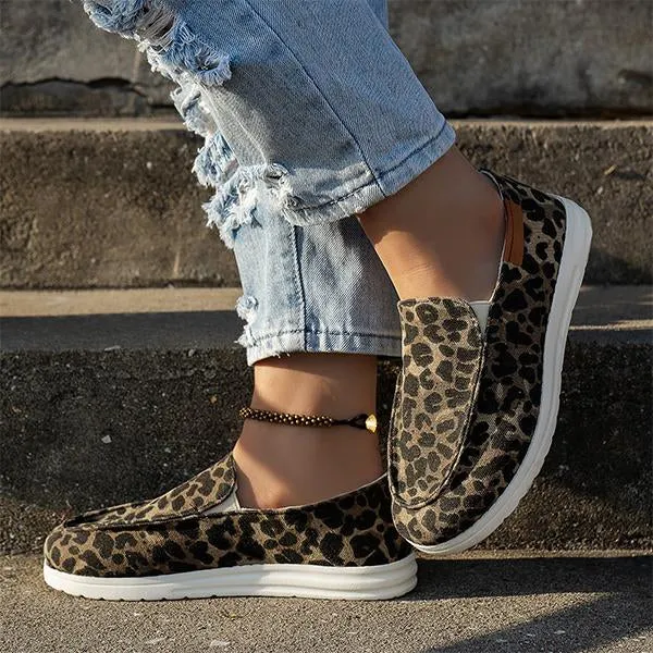 Women's Casual Canvas Leopard Print Flat Sneakers 35030889S