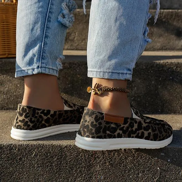 Women's Casual Canvas Leopard Print Flat Sneakers 35030889S