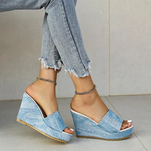 Women's Casual Denim Wedge Slippers 28899360S