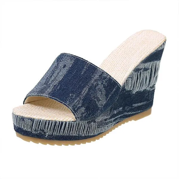 Women's Casual Denim Wedge Slippers 28899360S