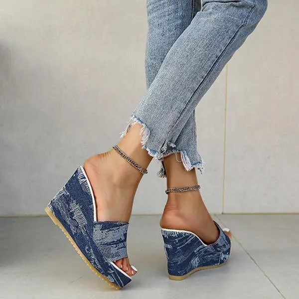 Women's Casual Denim Wedge Slippers 28899360S