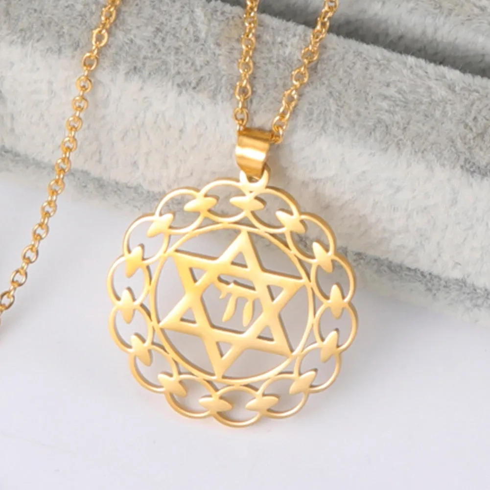 Women's Star of David Pendant Necklace with Chai Symbol