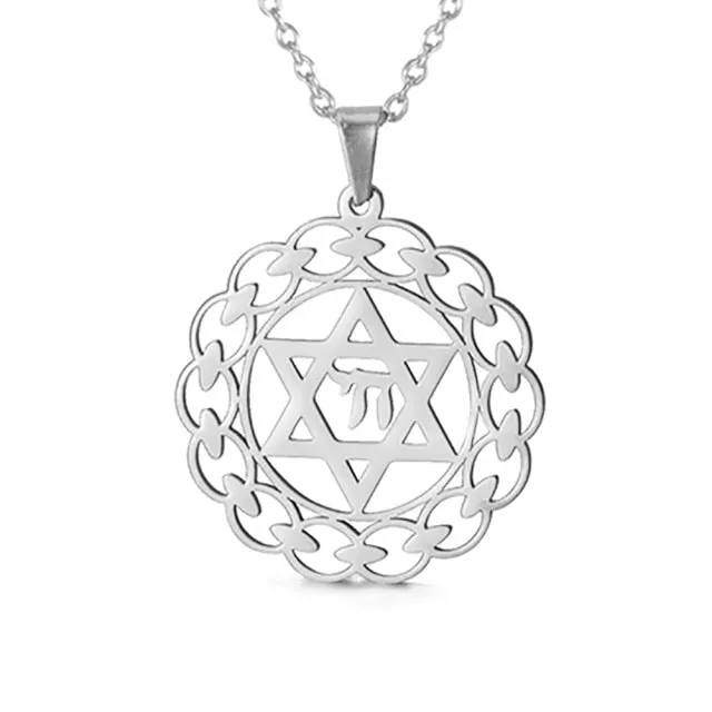 Women's Star of David Pendant Necklace with Chai Symbol