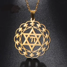 Women's Star of David Pendant Necklace with Chai Symbol