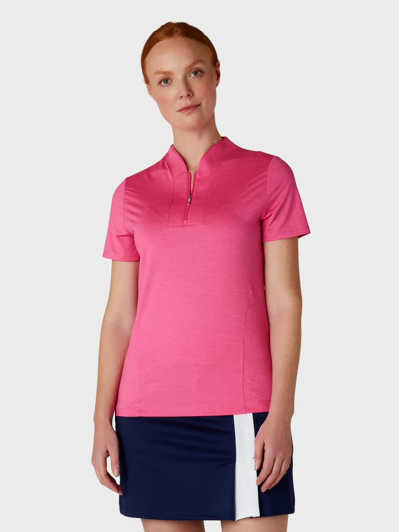 Women's Tonal Texture Heather Polo Top In Pink Peacock Heather