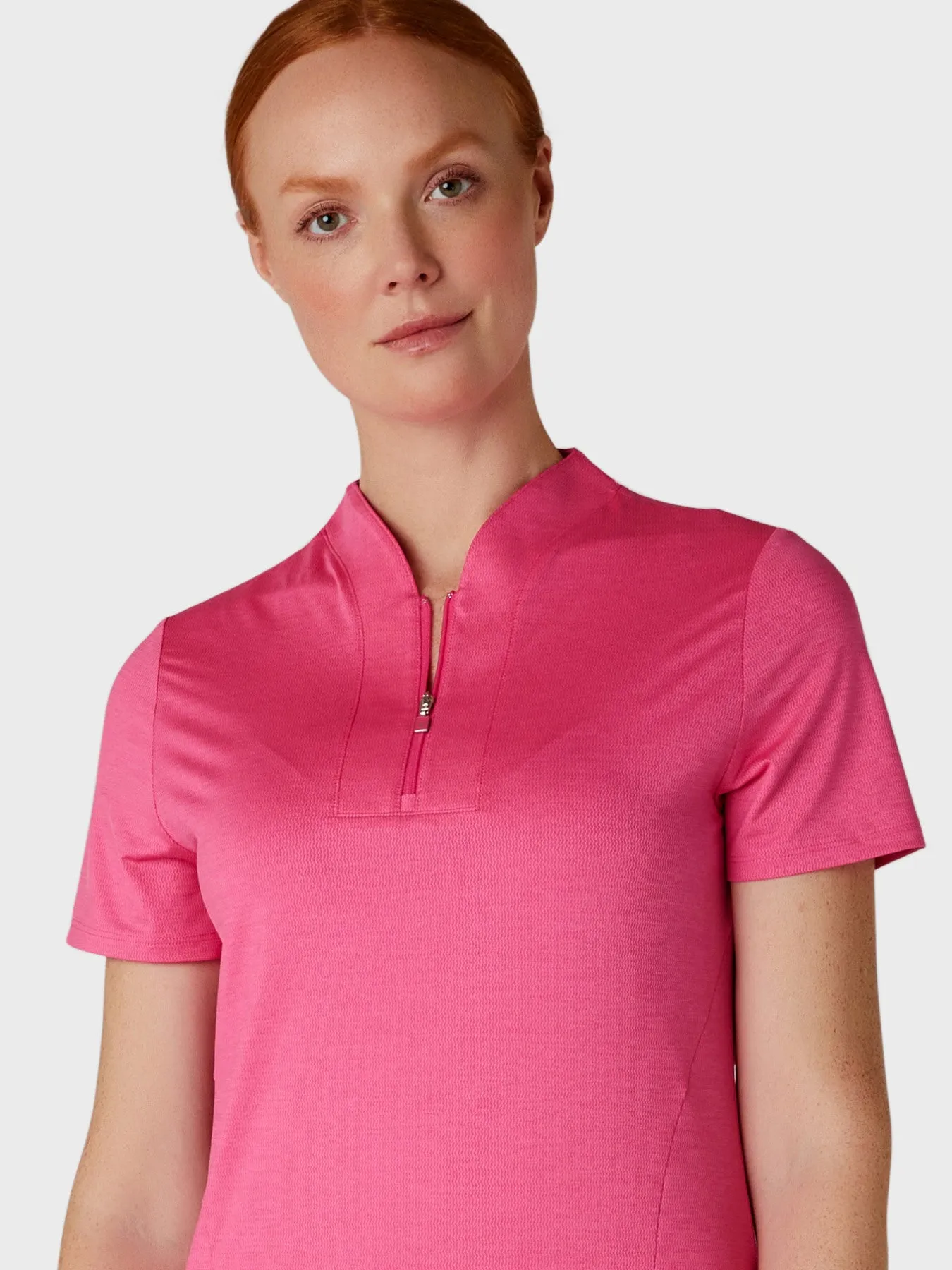 Women's Tonal Texture Heather Polo Top In Pink Peacock Heather