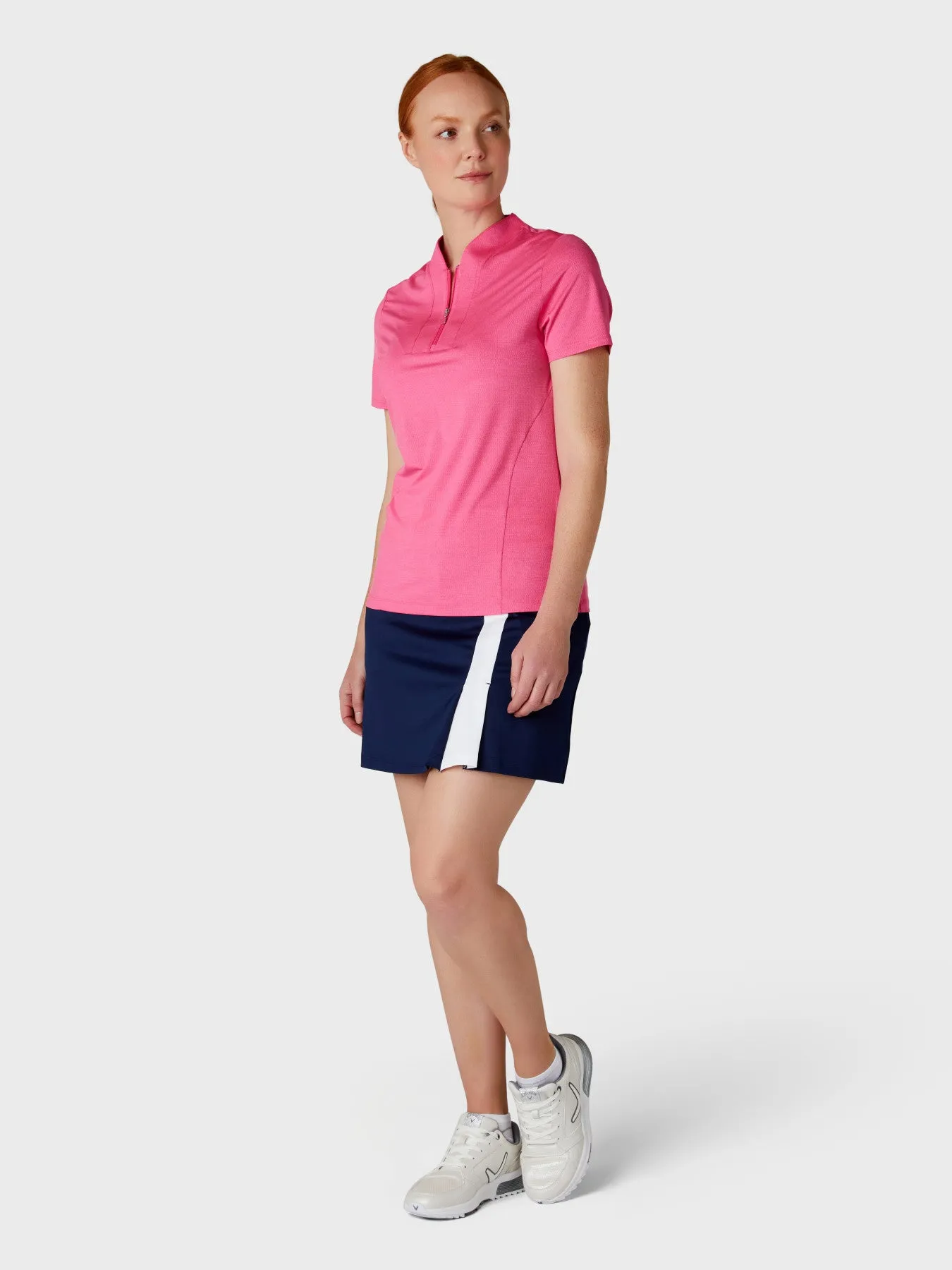 Women's Tonal Texture Heather Polo Top In Pink Peacock Heather